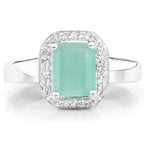 1.73 Carat Genuine Emerald & White Topaz .925 Sterling Silver Ring
