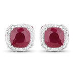 6.12 Carat Dyed Ruby, Ruby and White Topaz .925 Sterling Silver Earrings