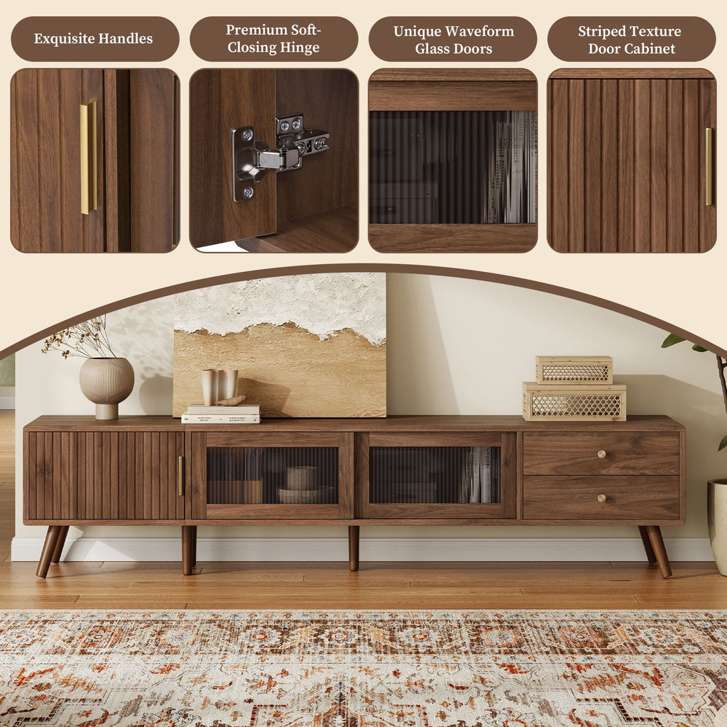 Doors TV Stand For TVs Up To 85", With Storage Cabinets - Natural