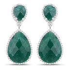 19.42 Carat Dyed Emerald and White Topaz .925 Sterling Silver Earrings