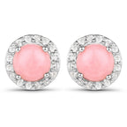 1.36 ct Genuine Pink Opal and White Topaz .925 Sterling Silver Earrings