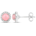 1.36 ct Genuine Pink Opal and White Topaz .925 Sterling Silver Earrings
