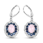 4.00 Carat Genuine Opal Pink, Blue Sapphire and White Topaz .925 Sterling Silver Earrings
