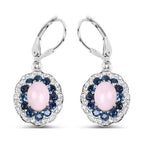4.00 Carat Genuine Opal Pink, Blue Sapphire and White Topaz .925 Sterling Silver Earrings