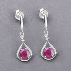0.70 Carat Genuine Ruby and White Diamond 14K White Gold Earrings
