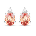 0.78 Carat Genuine Orange Sapphire and White Diamond .925 Sterling Silver Earrings