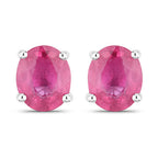 0.60 Carat Genuine Ruby 14K White Gold Earrings