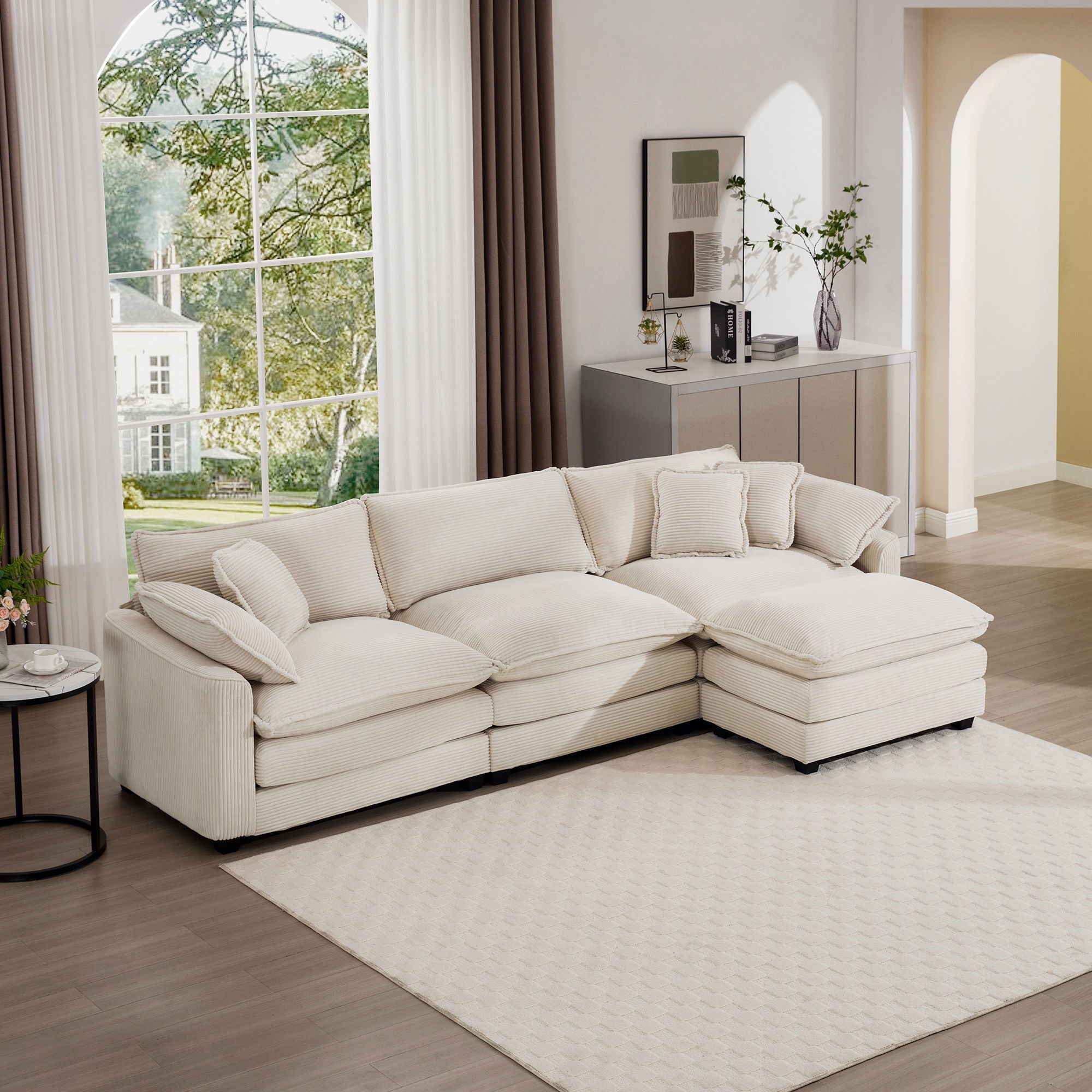 Modern Oversized Modular Cushion Sofa With Ottoman