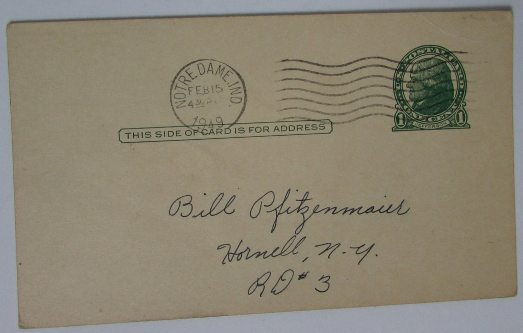 Marty Wendell Notre Dame Fighting Irish Signed Vintage 1949 GPC Postcard 144798