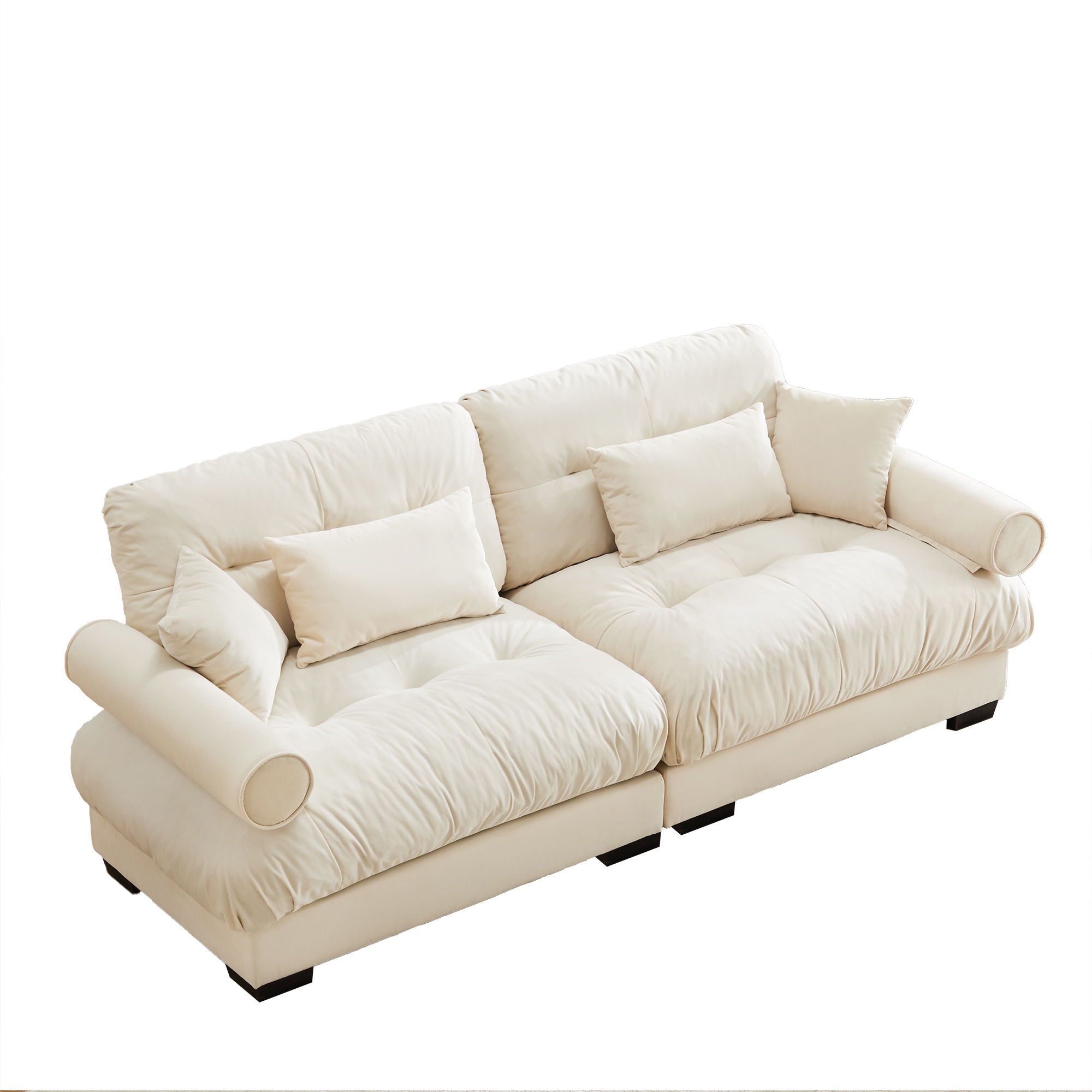 Modern Sofa With Bolstered Armrests And Pillows