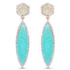 14K Rose Gold Plated 17.14 Carat Genuine Amazonite, Prehnite And White Topaz .925 Sterling Silver Earrings