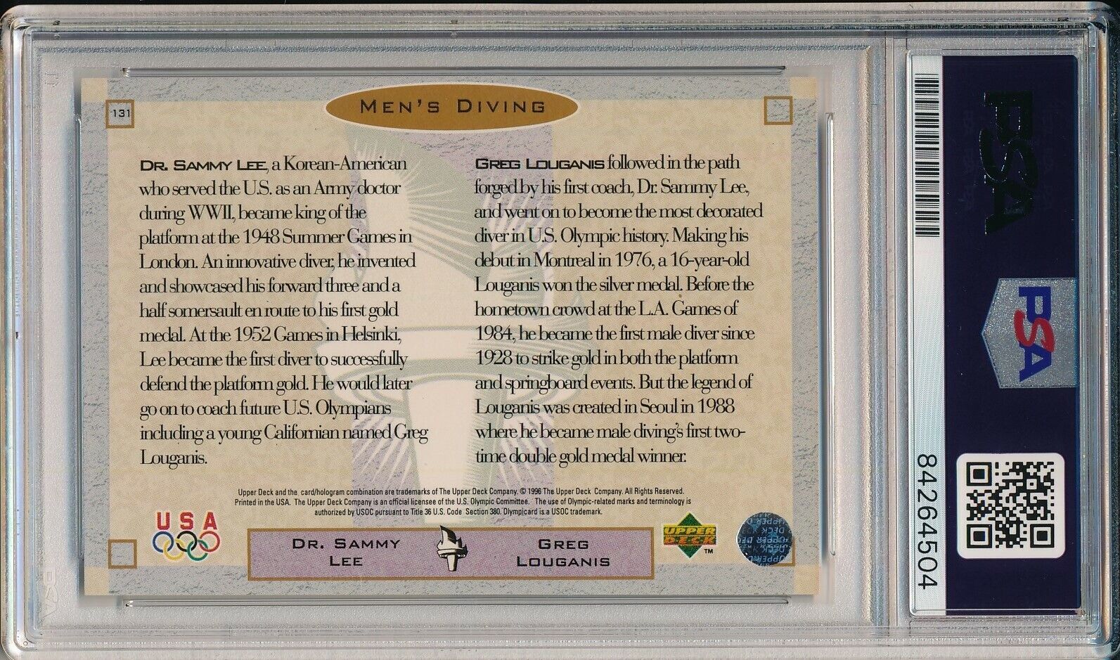 Lee / Louganis Olympic Champs Signed/Auto 1996 UD Card #131 PSA/DNA 156712