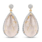 14K Yellow Gold Plated 35.15 Carat Genuine Golden Rutile and White Topaz .925 Sterling Silver Earrings