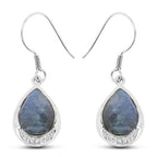 9.13 Carat Genuine Labradorite And White Topaz .925 Sterling Silver Earrings