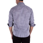 Linen Texture Contrast Cuff Long Sleeve Button-Up Shirt // Black