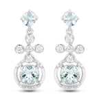 4.42 Carat Genuine Aquamarine and White Zircon .925 Sterling Silver Earrings