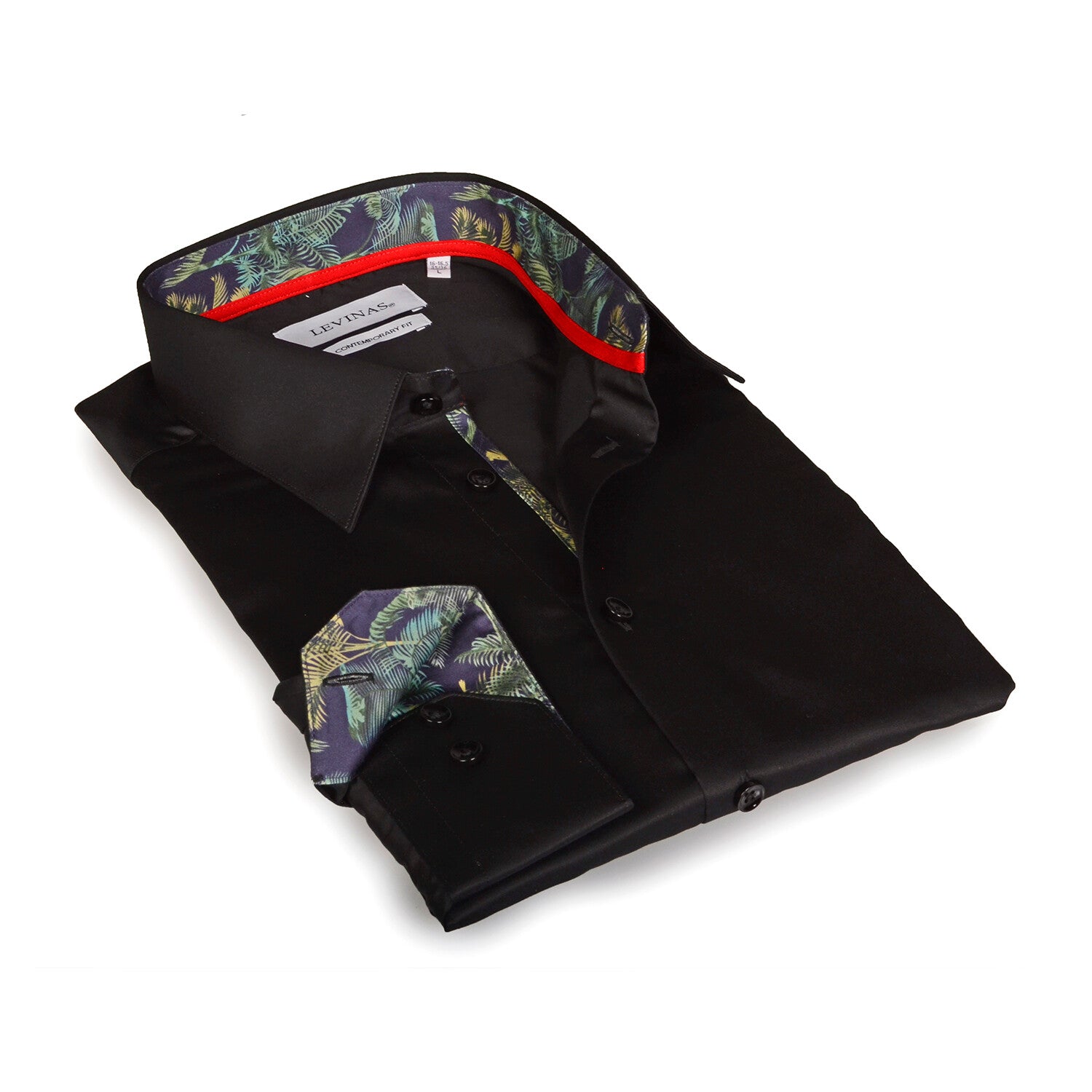 Contrast Collar & Cuff Button Up // Black + Tropical Trim