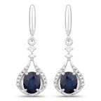 0.86 Carat Genuine Blue Sapphire and White Diamond 14K White Gold Earrings