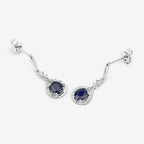 0.86 Carat Genuine Blue Sapphire and White Diamond 14K White Gold Earrings