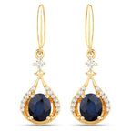 0.86 Carat Genuine Blue Sapphire and White Diamond 14K Yellow Gold Earrings