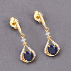 0.86 Carat Genuine Blue Sapphire and White Diamond 14K Yellow Gold Earrings