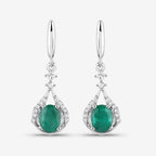 0.70 Carat Genuine Zambian Emerald and White Diamond 14K White Gold Earrings