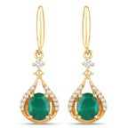 0.70 ct Genuine Zambian Emerald and White Diamond 14K Yellow Gold Earrings