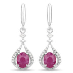 0.70 Carat Genuine Ruby and White Diamond 14K White Gold Earrings