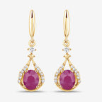 0.70 Carat Genuine Ruby and White Diamond 14K Yellow Gold Earrings