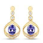 0.76 Carat Genuine Tanzanite and White Diamond 14K Yellow Gold Earrings
