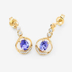 0.76 Carat Genuine Tanzanite and White Diamond 14K Yellow Gold Earrings