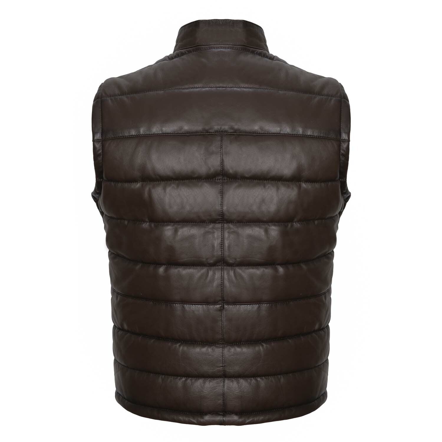 Zip Up Striped Quilted Vest // Brown