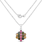 4.34 Carat Genuine Pink Tourmaline, Green Tourmaline & Brown Tourmaline .925 Sterling Silver Pendant