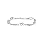 14K White Gold 1 1/2 Cttw Diamond Heart Station Strand Bracelet (H-I Color, I1-I2 Clarity) - 7.5 Inches