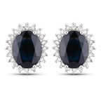 3.32 Carat Genuine Blue Sapphire and White Diamond 14K White Gold Earrings