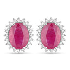 3.14 Carat Genuine Ruby and White Diamond 14K White Gold Earrings
