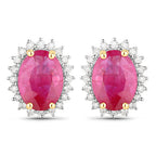 3.14 Carat Genuine Ruby and White Diamond 14K Yellow Gold Earrings