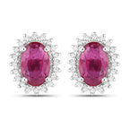 1.16 Carat Genuine Ruby and White Diamond 14K White Gold Earrings