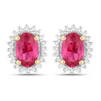 1.16 Carat Genuine Ruby and White Diamond 14K Yellow Gold Earrings
