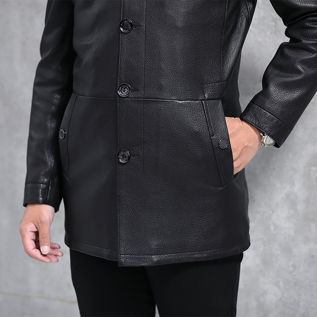 Button Up Leather Coat // Black