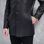 Button Up Leather Coat // Black