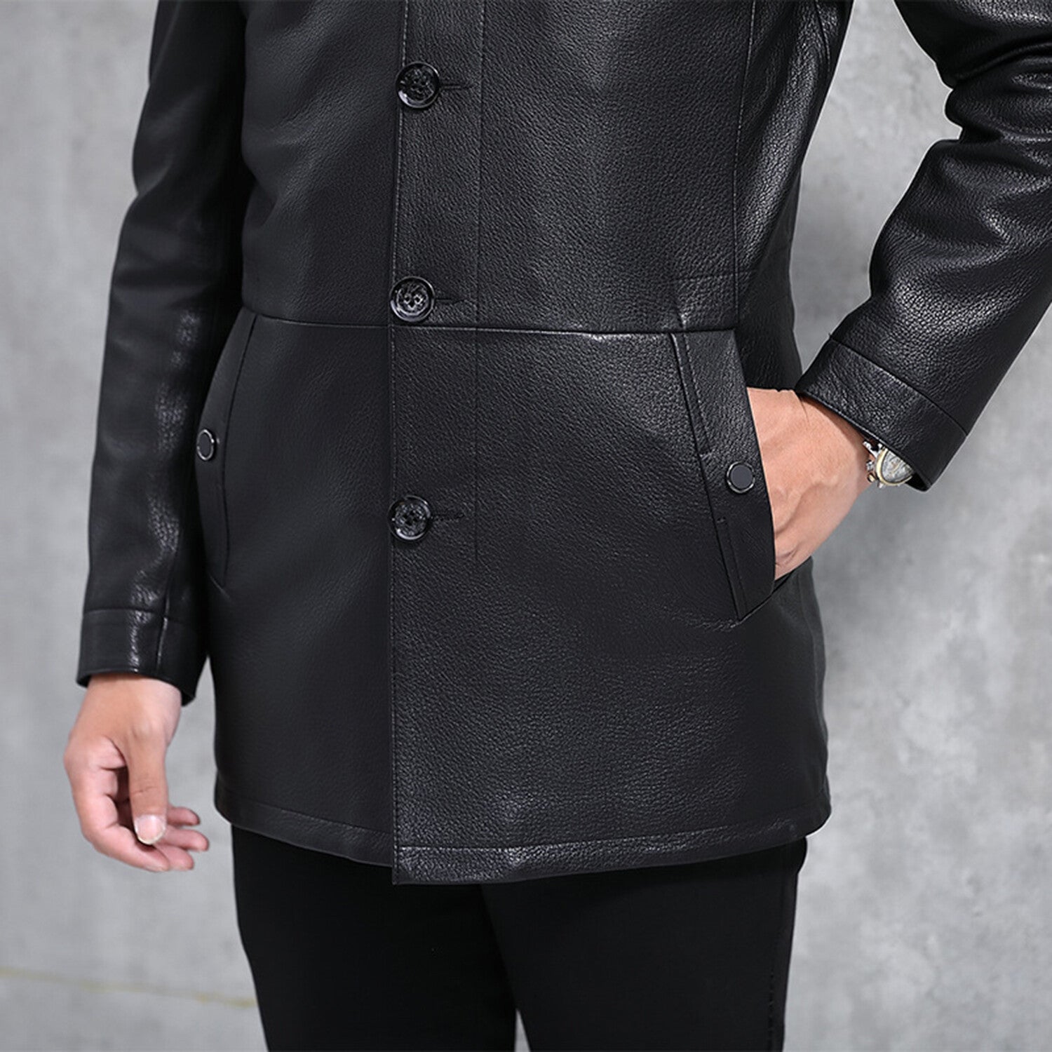 Button Up Leather Coat // Black