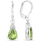 2.80 ct Genuine Peridot and White Zircon .925 Sterling Silver Earrings
