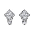 18K White Gold 1 1/10 Cttw Round Diamond Cluster with Halo Hoop Huggie Earring (F-G Color, VS1-VS2 Clarity)