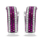 18K White Gold 1 7/8 Cttw Diamond and 1mm Round Red Ruby Open Swish Hoop Earrings (F-G Color, VS1-VS2 Clarity)