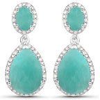 9.64 Carat Genuine Emerald and White Diamond .925 Sterling Silver Earrings