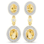 18K Yellow Gold Plated 5.70 Carat Genuine Citrine and White Topaz .925 Sterling Silver Earrings