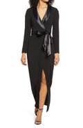 Eliza J Long Sleeve Tuxedo Gown in Black, Size 8