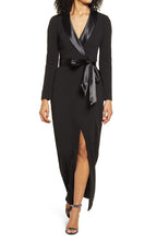 Eliza J Long Sleeve Tuxedo Gown in Black, Size 8