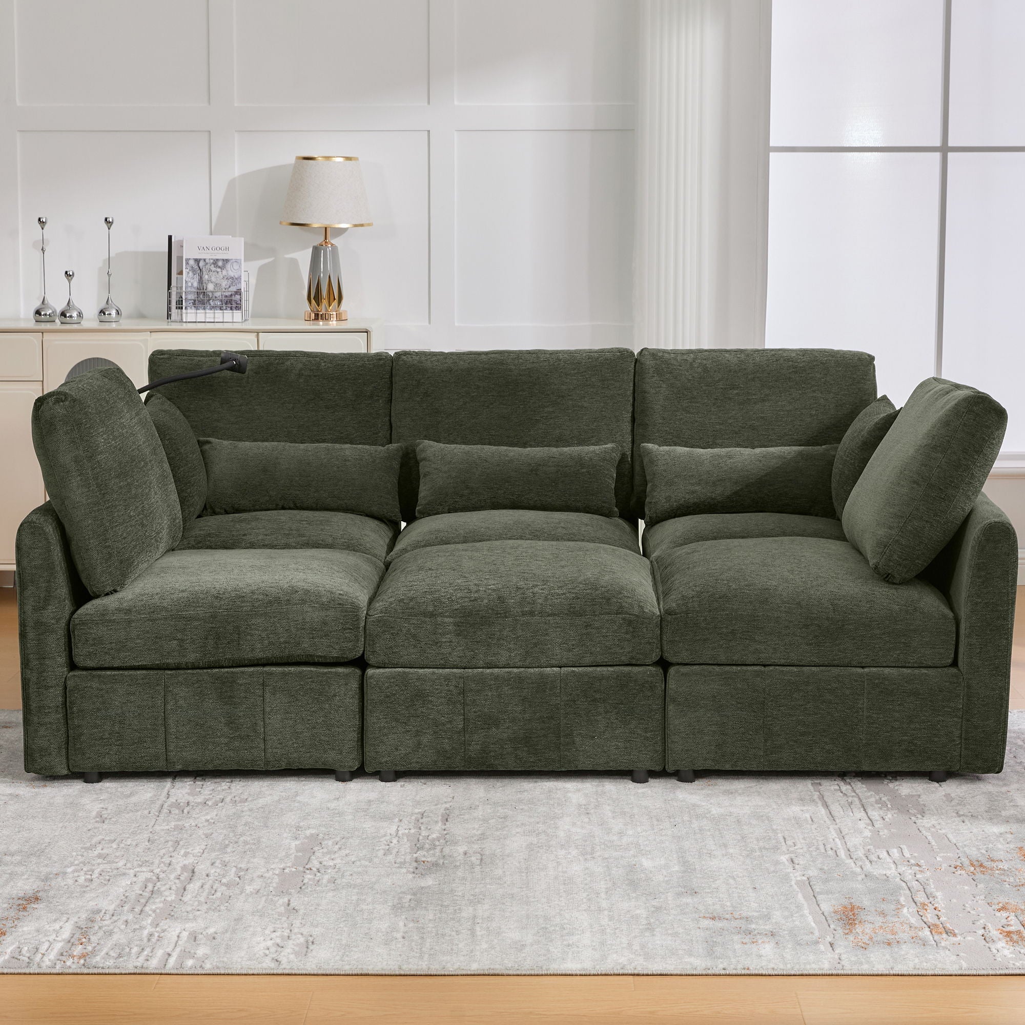 Modern Modular U-Shaped Sofa Bed With Movable Ottoman